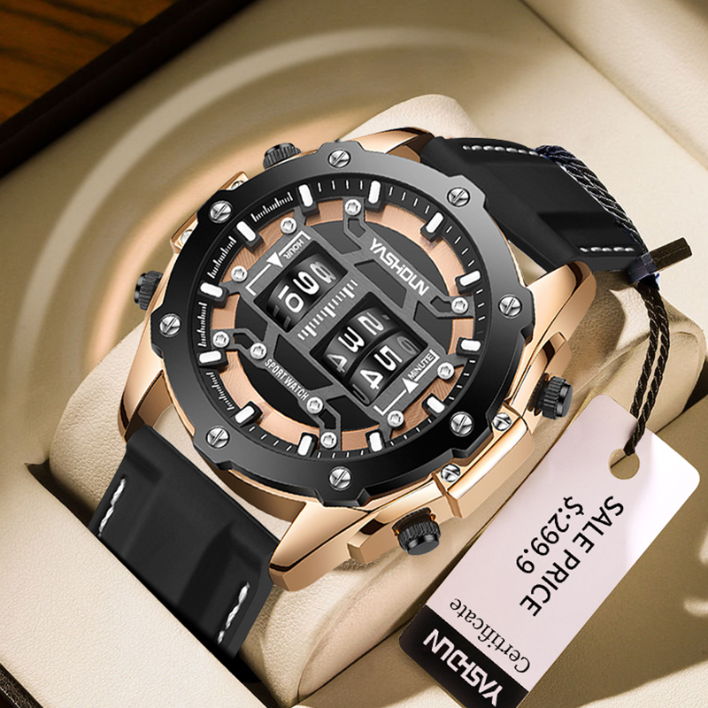 Leather Watch Band Men - Reloj creativo de cuarzo digital para